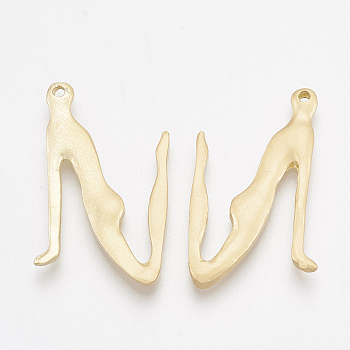 Smooth Surface Alloy Pendants, Athlete with Letter, Matte Gold Color, Letter.N, 32x18x2.5mm, Hole: 1.2mm