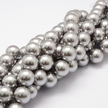 Shell Pearl Beads Strands, Grade A, Round, Gray, 12mm, Hole: 1mm, about 34pcs/strand, 16 inch