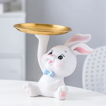 Easter Resin Rabbit Tray Display Decoration, for Porch Key Storage Home Living Room Desktop Office Ornaments, White, 120x180mm