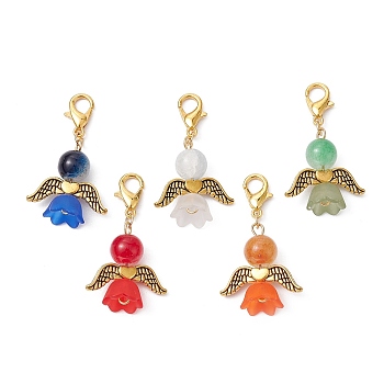 Angel Glass Pendant Decorations, with Alloy Lobster Claw Clasps, Antique Golden, 34.5mm
