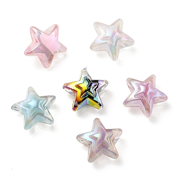 UV Plating Rainbow Iridescent Transparent Acrylic Beads, Two Tone, Star, Mixed Color, 15.5~16x16.5x9.5mm, Hole: 2.6mm