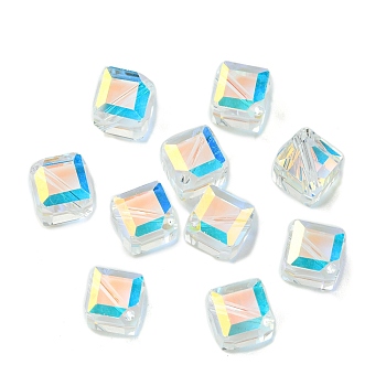 Glass Imitation Austrian Crystal Beads, Faceted, Square, Clear AB, 7x7x7mm, Hole: 0.9mm