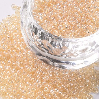 Glass Seed Beads, Trans. Colours Lustered, Round, Pale Goldenrod, 2mm, Hole: 1mm, 30000pcs/pound