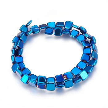 Electroplated Non-magnetic Synthetic Hematite Beads Strands, Polish, Square, Blue Plated, 8x8x2.5mm, Hole: 1mm, about 52pcs/strand, 15.98 inch(40.6cm)