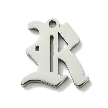 201 Stainless Steel Pendants, Stainless Steel Color, Old Initial Letters Charms, Letter R, 18.5x17.5x1.6mm, Hole: 1.8mm