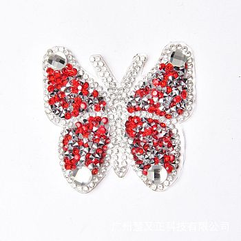 Butterfly Shape Hotfix Rhinestone Appliques, Costume Accessories, Light Siam, 60x60mm
