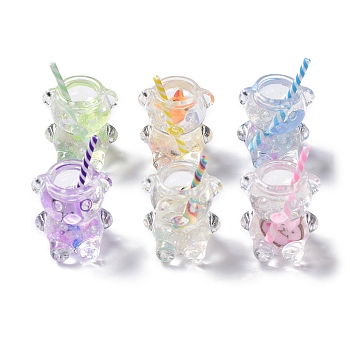 Luminous Translucent Resin Pendants, Glow in the Dark Bear Cup Charm, Mixed Color, 37x23x19mm, Hole: 1.4mm