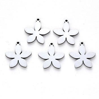 304 Stainless Steel Pendants, Laser Cut, Flower, Stainless Steel Color, 16x14x1mm, Hole: 1.2mm