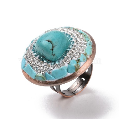 Synthetic Turquoise Nuggets Beaded Adjustable Ring with Crystal Rhinestone(G-I330-15R)-2