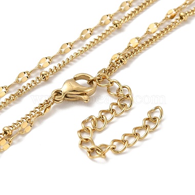 Ion Plating 304 Stainless Steel Satellite & Oval Link Chains Double Layer Necklace for Men Women(STAS-H165-04G)-2