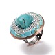Synthetic Turquoise Nuggets Beaded Adjustable Ring with Crystal Rhinestone(G-I330-15R)-2