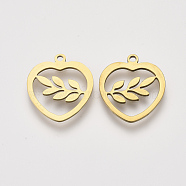 201 Stainless Steel Pendants, Laser Cut Pendants, Heart with Branch, Golden, 17.5x16x1mm, Hole: 1.4mm(STAS-S110-066G)