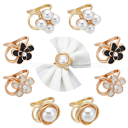 WADORN 8Pcs 4 Styles Plastic Imitation Pearl & Enamel Flower Scarf Buckle Rings Set, Light Gold Zinc Alloy Clasp Holders for Clothe Garment Decoration, Mixed Color, 20~24x24x30~33mm, Inner Diameter: 20.5mm, 2Pcs/style(AJEW-WR0001-73)