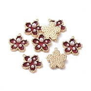 Enamel Pendants, with Brass Findings and Acrylic Pearl, Real 18K Gold Plated, Flower, Dark Red, 16.5x15x4mm, Hole: 1mm(KK-G377-05G-05)