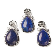Natural Lapis Lazuli Pendants, with Brass Findings, Flower with Teardrop, 56x28x8mm, Hole: 5x2.5mm(G-A031-02P-08)