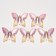 Transparent Acrylic Pendants, with Plated Bottom, Butterfly, Medium Violet Red, 34x39x5.5mm, Hole: 1.2mm(TACR-R140-06F)