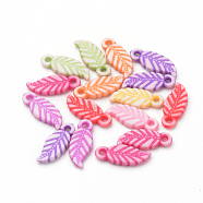 Craft Style Acrylic Pendants, Leaf, Mixed Color, 18x7x3mm, Hole: 1.5mm, about 1750pcs/500g(MACR-T004-12)
