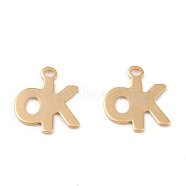 201 Stainless Steel Charms, Laser Cut, Word OK, Real 18k Gold Plated, 12x10x0.5mm, Hole: 1.4mm(STAS-B001-44G)