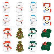 8Pcs 8 Style Christmas Theme Food Grade Eco-Friendly Silicone Beads, Chewing Beads For Teethers, DIY Nursing Necklaces Making, Snowman & Christmas Tree & Holly Leaves, Mixed Shapes, 26~35x22~31.5x7~9mm, Hole: 2.5~3mm, 1pcs/style(SIL-CA0001-54)