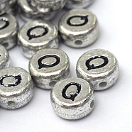 Plated Acrylic Horizontal Hole Letter Beads, Flat Round, Letter.Q, 7x4mm, Hole: 1.3mm, about 3600pcs/500g(PACR-Q099-03Q)