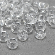 8/0 Grade A Round Glass Seed Beads, Transparent Colours, Clear, 8/0, 3x2mm, Hole: 1mm, about 10000pcs/bag(SEED-Q006-3mm-F04)