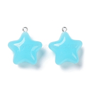 Acrylic Pendants, with Silver Tone Alloy Loops, Star Charms, Cyan, 25.5~26x23x12.5mm, Hole: 1.8mm(OACR-G016-37B)