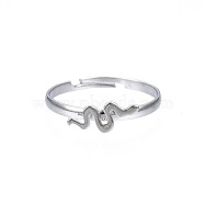 Snake Iron Open Cuff Ring for Women, Cadmium Free & Lead Free, Platinum, US Size 7 1/2(17.7mm)(RJEW-T009-19P)