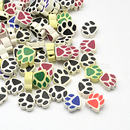 Handmade Polymer Clay Beads, Dog Paw Prints, Mixed Color, 9~16x12~15x5~8mm, Hole: 1.5~3mm(CLAY-Q221-14)