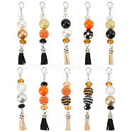10Pcs 10 Styles Glass & Acrylic & Resin Beaded Pendant Decorations, with Faux Suede Tassel Pendant and Alloy Lobster Claw Clasps, Mixed Color, 127mm, 1pc/style(HJEW-AB00259)