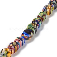 Handmade Millefiori Glass Bead Strands, Faceted, Cuboid, Colorful, 14~15x8~10x8~10mm, Hole: 1mm, about 24~25pcs/strand, 14.8 inch(LAMP-G099-10-01A)