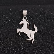Boy Jewelry Original Color 201 Stainless Steel Blank Horse Pendants, Stainless Steel Color, 38x22.5x1.5mm, Hole: 4x9mm(STAS-I032-227)