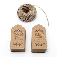 Thank You Theme Kraft Paper Cord Display Cards, Rectangle, Word, 9.5x4x0.02cm, Hole: 5mm(DIY-WH0258-18A)