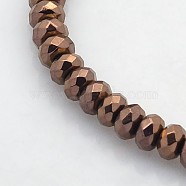 Electroplate Non-magnetic Synthetic Hematite Beads Strands, Faceted Rondelle, Copper Plated, 4x3mm, Hole: 1mm, about 141pcs/strand, 15.7 inch(G-J208D-04)