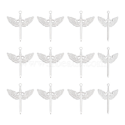 304 Stainless Steel Pendants, Sword with Wing Charm, Stainless Steel Color, 41.5x35.5x2mm, Hole: 3mm, 12pcs/box(STAS-UN0053-47)