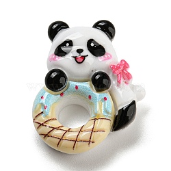 Panda Theme Opaque Resin Decoden Cabochons, Imitation Food, Panda with Donut, Wheat, 28x23x8.5mm(RESI-H154-02A)