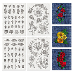 4 Sheets 11.6x8.2 Inch Stick and Stitch Embroidery Patterns, Non-woven Fabrics Water Soluble Embroidery Stabilizers, Flower, 297x210mmm(DIY-WH0455-046)