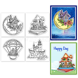 4Pcs 4 Styles PVC Stamp, for DIY Scrapbooking, House, 55x55mm, 1pc/style(DIY-WH0487-0071)