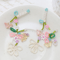 Glass Seed Beaded Woven Flower Pendant Deocrations, for Earrings Mobile Phone Handbag Accessories, Pink, 90x34mm(INS-PW0002-12C)