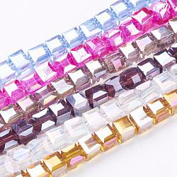 Electroplate Glass Beads Strands, AB Color Plated, Faceted, Cube, Mixed Color, 6x6x6mm, Hole: 1mm, about 100pcs/strand, 22 inch(EGLA-R030-6x6mm-M)