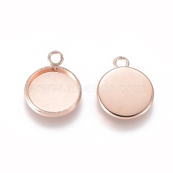 201 Stainless Steel Pendant Cabochon Settings, Plain Edge Bezel Cups, Flat Round, Rose Gold, 17.5x14x2mm, Hole: 2.2mm(X-STAS-F191-14RG-C)
