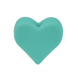 Heart Food Grade Silicone Beads, Silicone Teething Beads, Light Sea Green, 14x14mm(PW-WG48962-08)