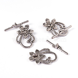 Tibetan Style Alloy Toggle Clasps, Lead Free and Cadmium Free, Flower, Antique Silver, Flower: about 20mm wide, 28mm long, Bar: about 5mm wide, 30mm long, hole: 2mm(X-LF0677Y)