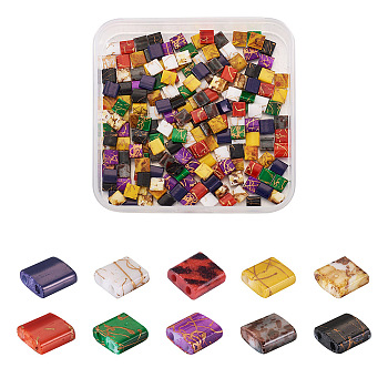 200Pcs 10 Colors Electroplate Glass Seed Beads, 2-Hole, Rectangle, Mixed Color, 5x4.5~5.5x2~2.5mm, Hole: 0.5~0.8mm, 20pcs/color