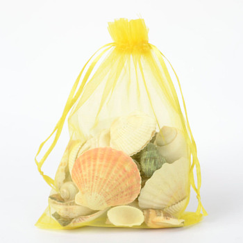 Organza Gift Bags with Drawstring, Jewelry Pouches, Wedding Party Christmas Favor Gift Bags, Yellow, 20x15cm