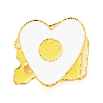 Food Theme Enamel Pin, Golden Alloy Brooch for Backpack Clothes, Heart Fried Egg, Yellow, 20x22x1.5mm