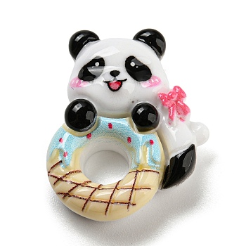 Panda Theme Opaque Resin Decoden Cabochons, Imitation Food, Panda with Donut, Wheat, 28x23x8.5mm