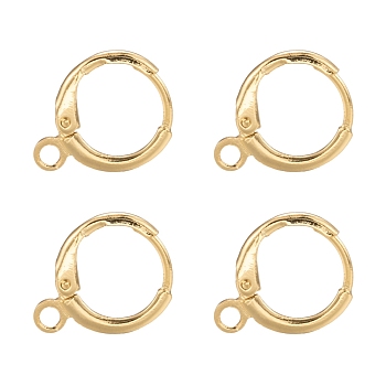 Brass Huggie Hoop Earring Findings, with Horizontal Loops, Long-Lasting Plated, Lead Free & Nickel Free, Real 18K Gold Plated, 14.7x11.7x2mm, Hole: 1.8mm