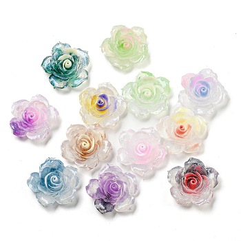 Luminous Transparent Epoxy Resin Decoden Cabochons, Glow in the Dark Flower with Glitter Powder, Mixed Color, 32x33x12mm