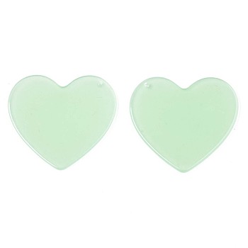 Translucent Cellulose Acetate(Resin) Pendants, Solid Color, Heart, Light Green, 38x41x2mm, Hole: 1.4mm