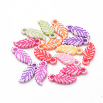 Craft Style Acrylic Pendants, Leaf, Mixed Color, 18x7x3mm, Hole: 1.5mm, about 1750pcs/500g